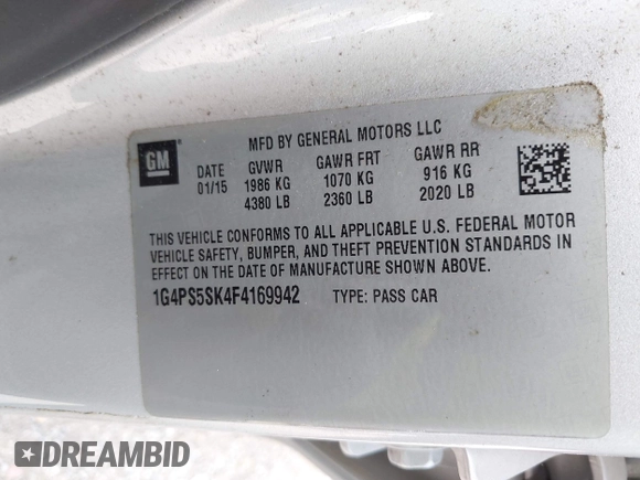 2015 Buick Verano Group z VIN 1G4PS5SK4F4169942, wystawiony jako IAAI lot #42484414 z przebiegiem 113 471 mil mil oraz . Historia ofert i sprzedaży dostępna na DreamBid. Obrazek 9.