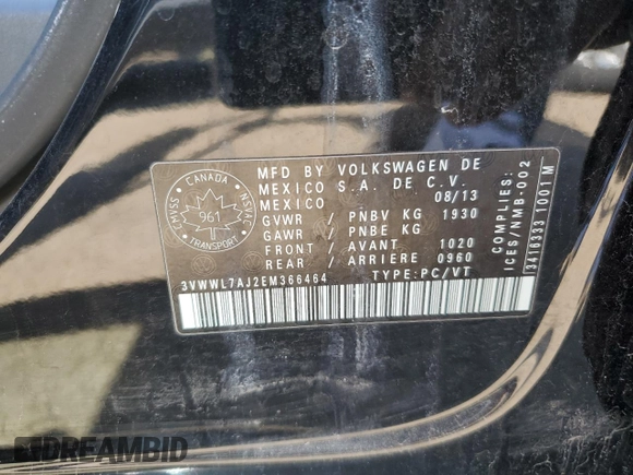 2014 Volkswagen Jetta with VIN 3VWWL7AJ2EM366464, listed as a Copart auction lot 56569795 with 139,761 mi miles and Clean title. Bid and sale history available at DreamBid. Image 13.