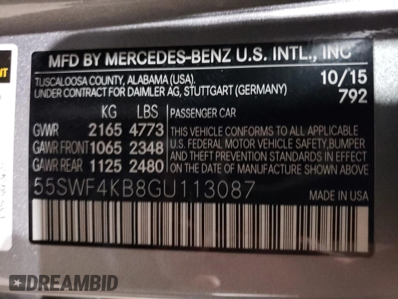 2016 Mercedes-Benz C 300 Luxury with VIN 55SWF4KB8GU113087, listed as a Copart auction lot 84115574 with 136,175 mi miles and Salvage Title. Bid and sale history available at DreamBid. Image 14.