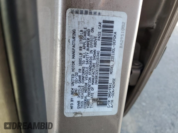 2003 Toyota Corolla CE with VIN 1NXBR32E13Z016340, listed as a Copart auction lot 53853745 with 149,510 mi miles and Salvage Title. Bid and sale history available at DreamBid. Image 12.