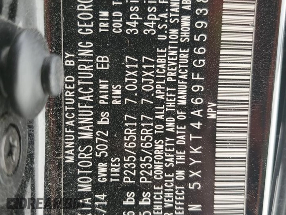 2015 Kia Sorento LX with VIN 5XYKT4A69FG659384, listed as a Copart auction lot 48891205 with 129,678 mi miles and Salvage Title. Bid and sale history available at DreamBid. Image 16.