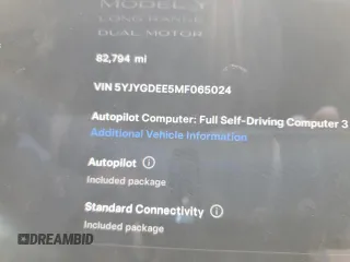2021 Tesla Model Y Long Range z VIN 5YJYGDEE5MF065024, wystawiony jako Copart lot #48581215 z przebiegiem 82 794 mil mil oraz Szkody całkowita. Historia ofert i sprzedaży dostępna na DreamBid. Obrazek 9.