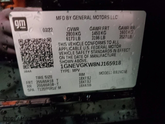 2022 Chevrolet Traverse LT Cloth with VIN 1GNEVGKW8NJ165918, listed as a Copart auction lot 48674795 with 26,821 mi miles and Salvage Title. Bid and sale history available at carsss.com. Image 15.
