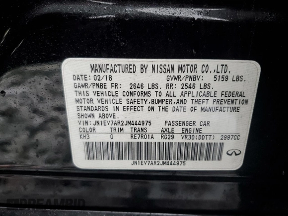 2018 Infiniti Q50 Luxe with VIN JN1EV7AR2JM444975, listed as a Copart auction lot 45145505 with 100,570 mi miles and Salvage Title. Bid and sale history available at carsss.com. Image 14.