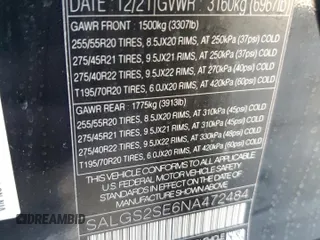 2022 Land Rover Range Rover Westminster с VIN SALGS2SE6NA472484, выставлен на аукционе Copart как лот 41686695 с пробегом Не указан миль и Списание • Salvage title. История ставок и продаж доступна на DreamBid. Изображение 13.
