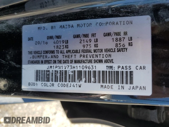 2017 Mazda 3 Touring with VIN JM1BN1V73H1109631, listed as a Copart auction lot 63944855 with 192,108 mi miles and Clean title. Bid and sale history available at DreamBid. Image 12.