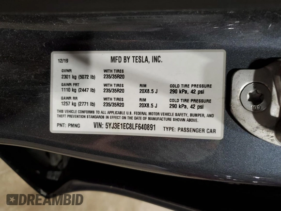 2020 Tesla Model 3 Performance z VIN 5YJ3E1EC8LF640891, wystawiony jako Copart lot #52377615 z przebiegiem 77 343 mil mil oraz Szkoda całkowita • Salvage title. Historia ofert i sprzedaży dostępna na DreamBid. Obrazek 14.