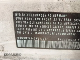 2012 Volkswagen Golf TDI with VIN WVWDM7AJ4CW212097, listed as a IAAI auction lot 42029587 with 177,783 mi miles and . Bid and sale history available at DreamBid. Image 9.