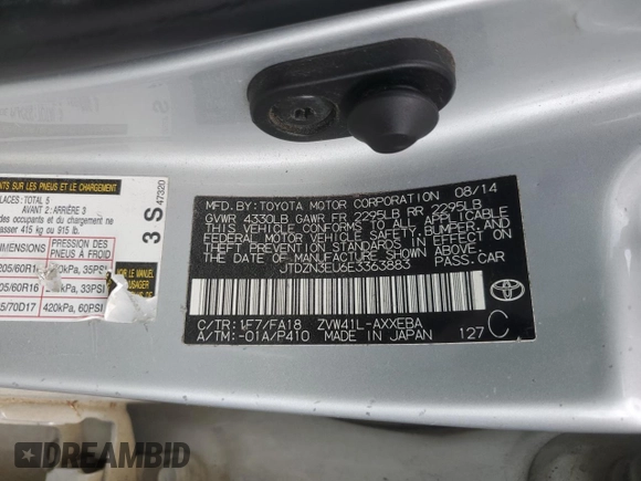 2014 Toyota Prius Two с VIN JTDZN3EU6E3363883, выставлен на аукционе Copart как лот 64474175 с пробегом Не указан миль и Списание • Salvage title. История ставок и продаж доступна на DreamBid. Изображение 12.