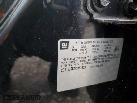 2015 Chevrolet Impala LTZ with VIN 2G1155SL2F9152833, listed as a Copart auction lot 44571755 with Not Provided miles and Salvage Title. Bid and sale history available at DreamBid. Image 13.
