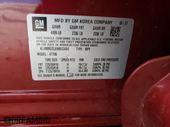 2022 Buick Encore GX Essence with VIN KL4MMGSL6NB033404, listed as a Copart auction lot 60215505 with 30,038 mi miles and Salvage title. Bid and sale history available at DreamBid. Image 13.