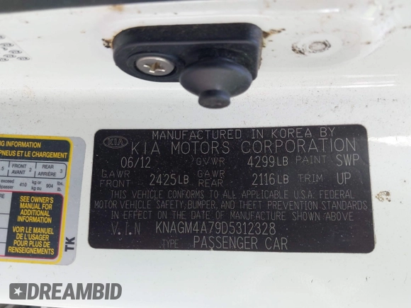 2013 Kia Optima LX z VIN KNAGM4A79D5312328, wystawiony jako IAAI lot #42356029 z przebiegiem 194 562 mil mil oraz . Historia ofert i sprzedaży dostępna na DreamBid. Obrazek 9.