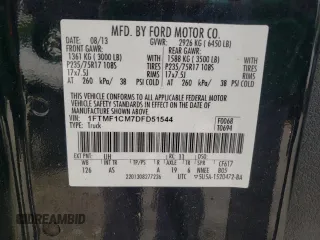 2013 Ford F-150 XL with VIN 1FTMF1CM7DFD51544, listed as a Copart auction lot 58138115 with 284,893 mi miles and Clean title. Bid and sale history available at DreamBid. Image 12.