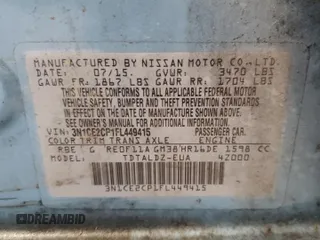 2015 Nissan Note SV with VIN 3N1CE2CP1FL449415, listed as a Copart auction lot 51523075 with 69,510 mi miles and Clean Title. Bid and sale history available at DreamBid. Image 12.