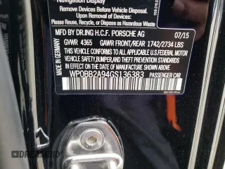 2016 Porsche 911 4S with VIN WP0BB2A94GS136383, listed as a Copart auction lot 52737084 with 54,027 mi miles and Salvage Title. Bid and sale history available at carsss.com. Image 13.