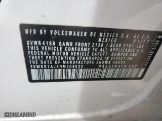 2017 Volkswagen Jetta 1.4T SE with VIN 3VWDB7AJ6HM304533, listed as a Copart auction lot 51318645 with 99,703 mi miles and Salvage Title. Bid and sale history available at carsss.com. Image 12.