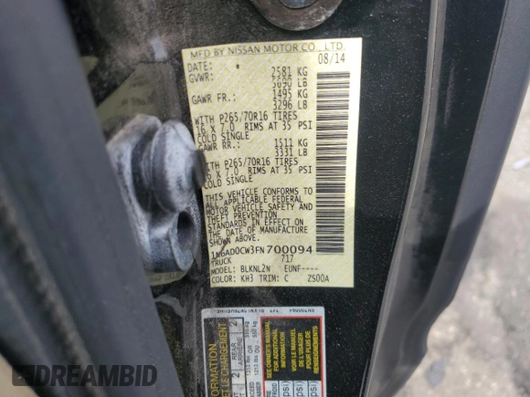 2015 Nissan Frontier SV z VIN 1N6AD0CW3FN700094, wystawiony jako Copart lot #48977695 z przebiegiem 121 415 mil mil oraz Szkoda całkowita • Salvage title. Historia ofert i sprzedaży dostępna na DreamBid. Obrazek 12.