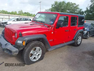 2018 Jeep Wrangler Unlimited Sport z VIN 1C4HJXDG9JW227864, wystawiony jako IAAI lot #42504877 z przebiegiem 53 378 mil mil oraz . Historia ofert i sprzedaży dostępna na DreamBid. Obrazek 2.