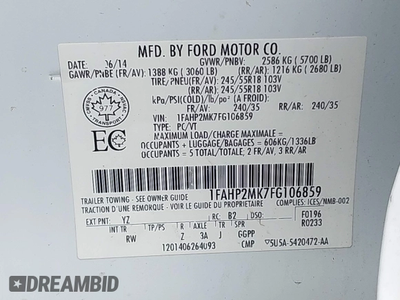 2015 Ford Police Interceptor с VIN 1FAHP2MK7FG106859, выставлен на аукционе IAAI как лот 42427795 с пробегом 177 300 миль миль и . История ставок и продаж доступна на DreamBid. Изображение 9.