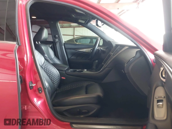 2018 Infiniti Q50 Red Sport 400 with VIN JN1FV7AR6JM481502, listed as a IAAI auction lot 41622523 with 74,097 mi miles and . Bid and sale history available at DreamBid. Image 5.