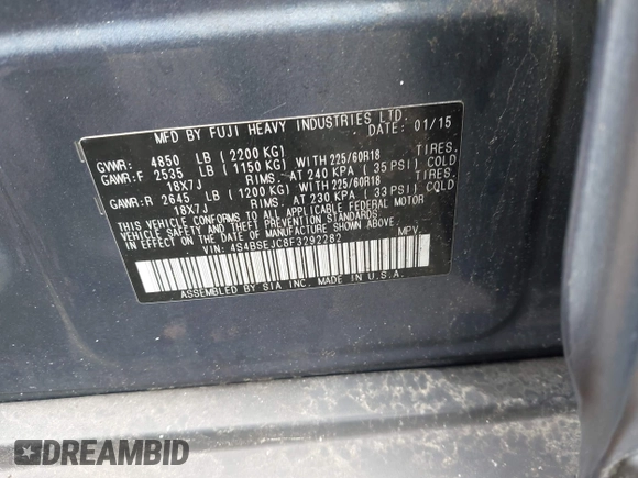 2015 Subaru Outback Limited with VIN 4S4BSEJC8F3292282, listed as a IAAI auction lot 42169514 with 110,895 mi miles and . Bid and sale history available at DreamBid. Image 9.