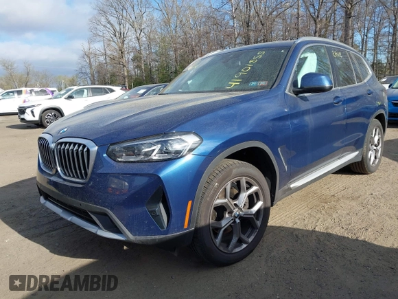 2023 BMW X3 xDrive30i with VIN 5UX53DP08P9T05714, listed as a IAAI auction lot 41901855 with 12,093 mi miles. Bid and sale history available at carsss.com. Image 2.