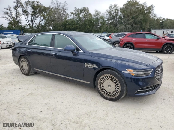 2021 Genesis G90 3.3T Premium with VIN KMTF34PA7MU085409, listed as a Copart auction lot 44455215 with 83,073 mi miles and Salvage Title. Bid and sale history available at carsss.com. Image 4.