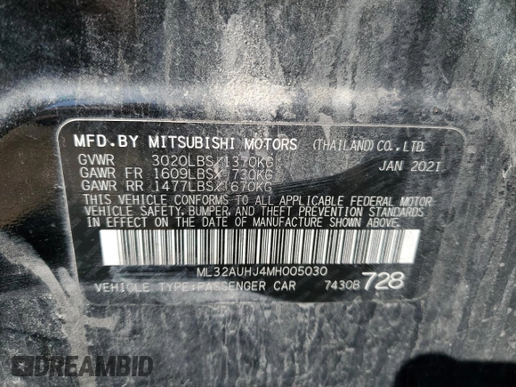 2021 Mitsubishi Mirage ES with VIN ML32AUHJ4MH005030, listed as a Copart auction lot 51743955 with 98,920 mi miles and Clean title. Bid and sale history available at DreamBid. Image 12.