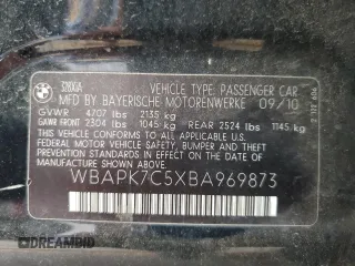 2011 BMW 3 Series 328i xDrive with VIN WBAPK7C5XBA969873, listed as a Copart auction lot 51419775 with 0 mi miles and Salvage Title. Bid and sale history available at carsss.com. Image 12.