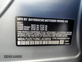2022 BMW 7 Series with VIN WBA7U2C10NCJ03859, listed as a Copart auction lot 43547095 with 29,516 mi miles and Salvage title. Bid and sale history available at DreamBid. Image 12.