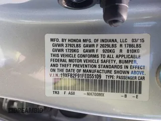 2015 Honda Civic Sedan EX-L with VIN 19XFB2F91FE055109, listed as a IAAI auction lot 42035796 with 199,557 mi miles. Bid and sale history available at carsss.com. Image 9.