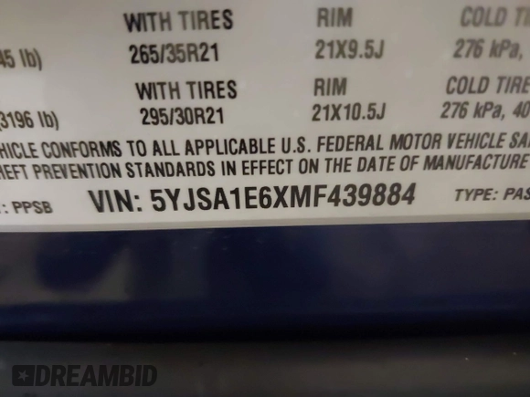 2021 Tesla Model S Plaid with VIN 5YJSA1E6XMF439884, listed as a IAAI auction lot 41622750 with Not provided miles and . Bid and sale history available at DreamBid. Image 9.