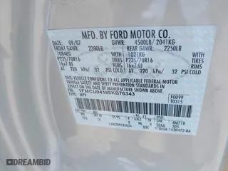 2008 Ford Escape Limited with VIN 1FMCU04188KB76343, listed as a IAAI auction lot 41975218 with 258,847 mi miles. Bid and sale history available at carsss.com. Image 9.