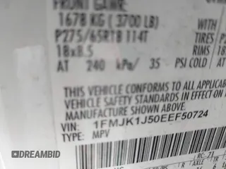 2014 Ford Expedition Max XLT with VIN 1FMJK1J50EEF50724, listed as a IAAI auction lot 41875152 with 175,592 mi miles and . Bid and sale history available at DreamBid. Image 9.