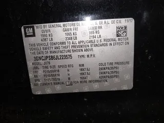 2018 Chevrolet Trax LT with VIN 3GNCJPSB6JL223575, listed as a IAAI auction lot 41986668 with 108,190 mi miles and . Bid and sale history available at carsss.com. Image 9.