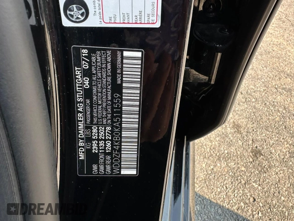 2019 Mercedes-Benz E 300 with VIN WDDZF4KB0KA511559, listed as a Copart auction lot 60793575 with 66,347 mi miles and Clean title. Bid and sale history available at DreamBid. Image 10.
