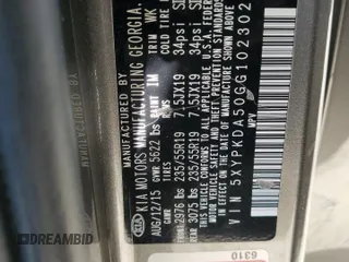 2016 Kia Sorento SX with VIN 5XYPKDA50GG102302, listed as a Copart auction lot 51638385 with 101,063 mi miles and Salvage Title. Bid and sale history available at carsss.com. Image 12.