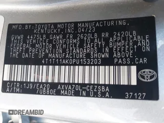 2023 Toyota Camry SE z VIN 4T1T11AK0PU153203, wystawiony jako IAAI lot #38763517 z przebiegiem 11 171 mil mil oraz . Historia ofert i sprzedaży dostępna na DreamBid. Obrazek 9.