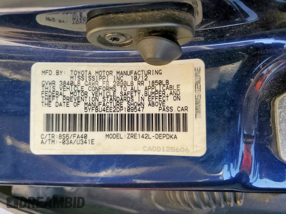 2013 Toyota Corolla L with VIN 5YFBU4EE2DP109547, listed as a Copart auction lot 52616025 with 174,657 mi miles and Salvage Title. Bid and sale history available at carsss.com. Image 13.