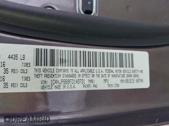2015 Jeep Patriot Sport with VIN 1C4NJPBB9FD149731, listed as a IAAI auction lot 41490590 with 142,531 mi miles and . Bid and sale history available at carsss.com. Image 9.