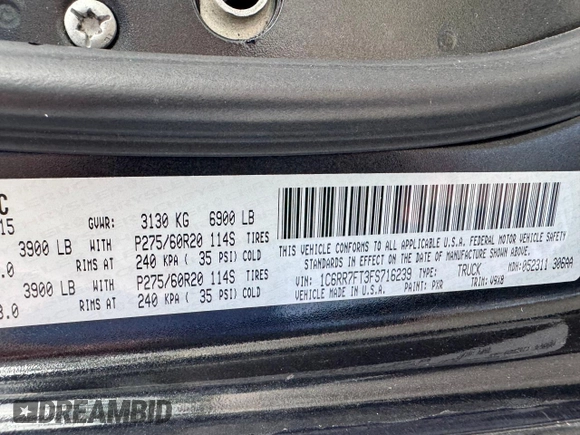 2015 Ram 1500 Tradesman with VIN 1C6RR7FT3FS716239, listed as a Copart auction lot 65239715 with 233,755 mi miles and Clean title. Bid and sale history available at DreamBid. Image 10.
