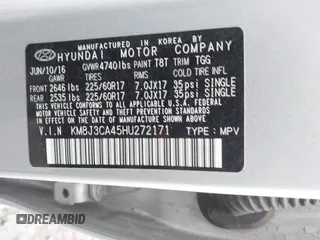 2017 Hyundai Tucson SE with VIN KM8J3CA45HU272171, listed as a IAAI auction lot 41801230 with 100,541 mi miles. Bid and sale history available at carsss.com. Image 9.