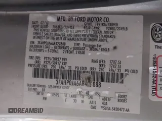 2010 Ford Fusion SEL with VIN 3FAHP0JA6AR427888, listed as a IAAI auction lot 41853215 with 186,581 mi miles. Bid and sale history available at carsss.com. Image 9.