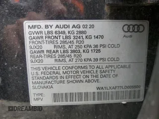 2020 Audi Q7 Premium Plus with VIN WA1LXAF77LD005500, listed as a Copart auction lot 81584564 with 85,503 mi miles and Salvage Title. Bid and sale history available at carsss.com. Image 14.