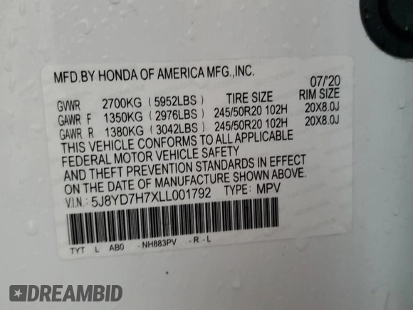 2020 Acura MDX Sport Hybrid w/Advance Pkg with VIN 5J8YD7H7XLL001792, listed as a Copart auction lot 88043645 with 49,726 mi miles and Salvage Title. Bid and sale history available at carsss.com. Image 14.