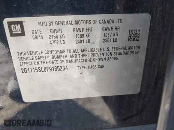 2015 Chevrolet Impala LT with VIN 2G1115SL0F9135234, listed as a IAAI auction lot 41534676 with 118,382 mi miles and . Bid and sale history available at DreamBid. Image 9.