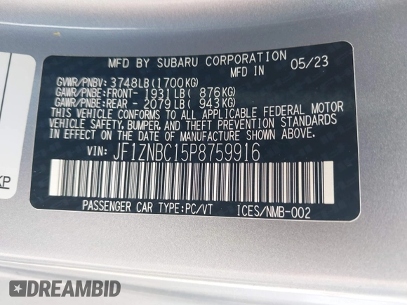 2023 Toyota 86 z VIN JF1ZNBC15P8759916, wystawiony jako IAAI lot #42160271 z przebiegiem 28 360 mil mil oraz . Historia ofert i sprzedaży dostępna na DreamBid. Obrazek 9.