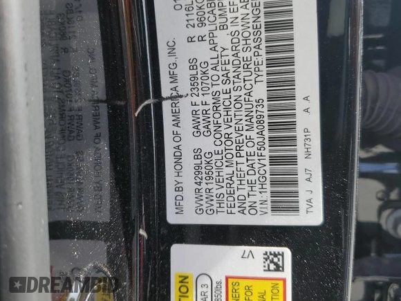 2018 Honda Accord EX-L z VIN 1HGCV1F50JA089735, wystawiony jako Copart lot #53943425 z przebiegiem 128 549 mil mil oraz Szkoda całkowita • Salvage title. Historia ofert i sprzedaży dostępna na DreamBid. Obrazek 12.