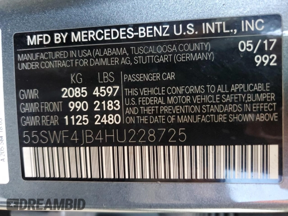 2017 Mercedes-Benz C C 300 with VIN 55SWF4JB4HU228725, listed as a Copart auction lot 49867385 with 196,709 mi miles and Clean Title. Bid and sale history available at carsss.com. Image 13.