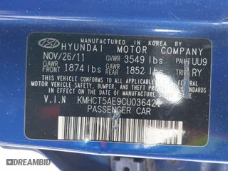 2012 Hyundai Accent GS with VIN KMHCT5AE9CU036421, listed as a IAAI auction lot 40410679 with 99,288 mi miles. Bid and sale history available at carsss.com. Image 9.